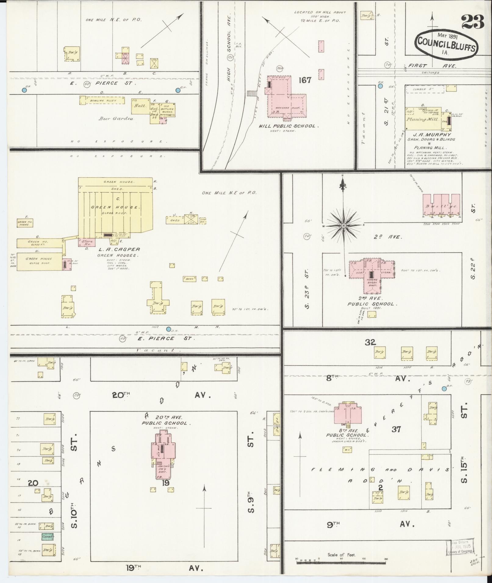 Sanborn Fire Insurance Map from Council Bluffs, Pottawattamie County, Iowa (1891), Sheet #0023 - Historic Sanborn Fire Insurance Map Print, vintage old map wall art