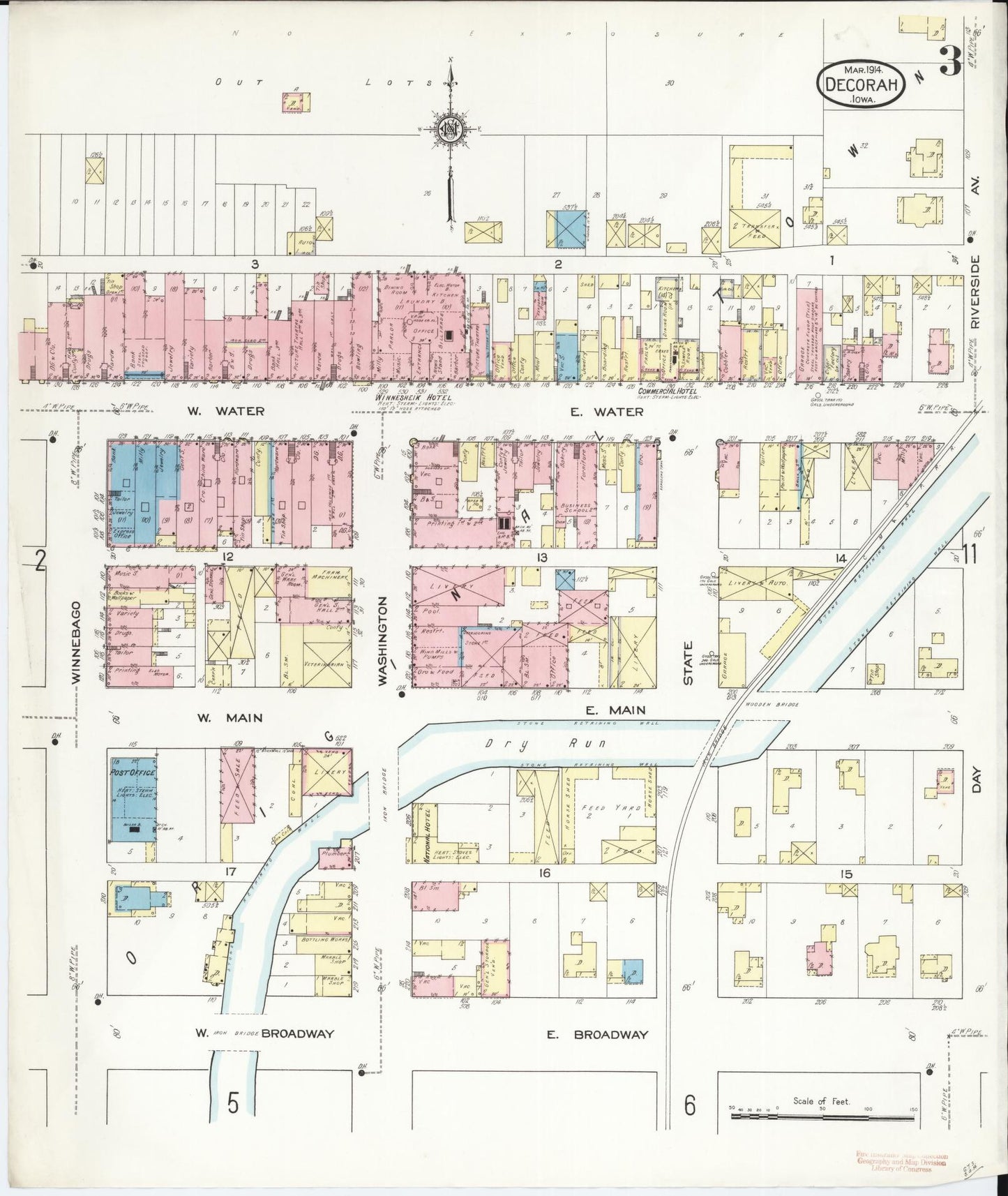 Sanborn Fire Insurance Map from Decorah, Winneshiek County, Iowa (1914), Sheet #0003 - Historic Sanborn Fire Insurance Map Print, vintage old map wall art