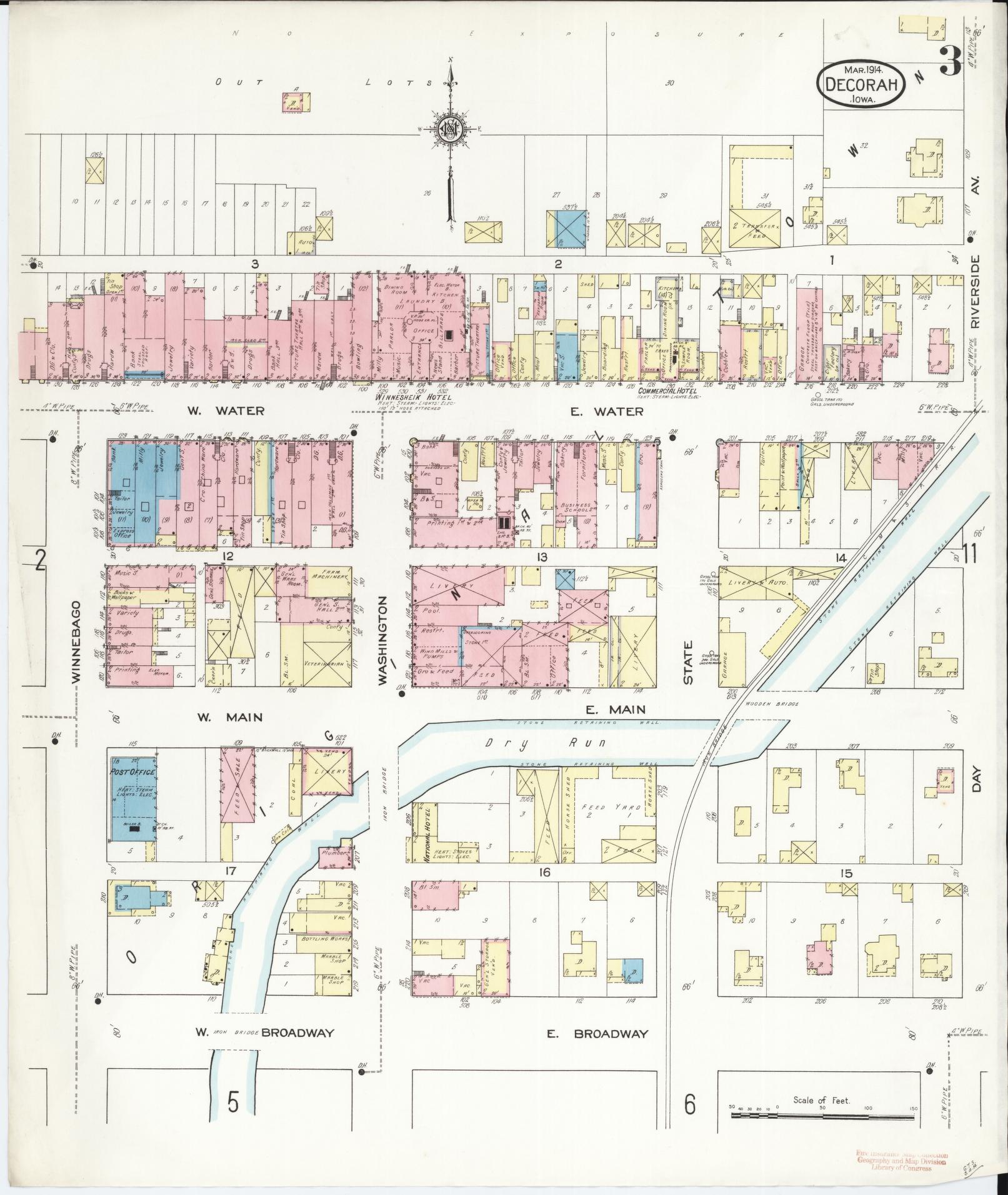 Sanborn Fire Insurance Map from Decorah, Winneshiek County, Iowa (1914), Sheet #0003 - Historic Sanborn Fire Insurance Map Print, vintage old map wall art