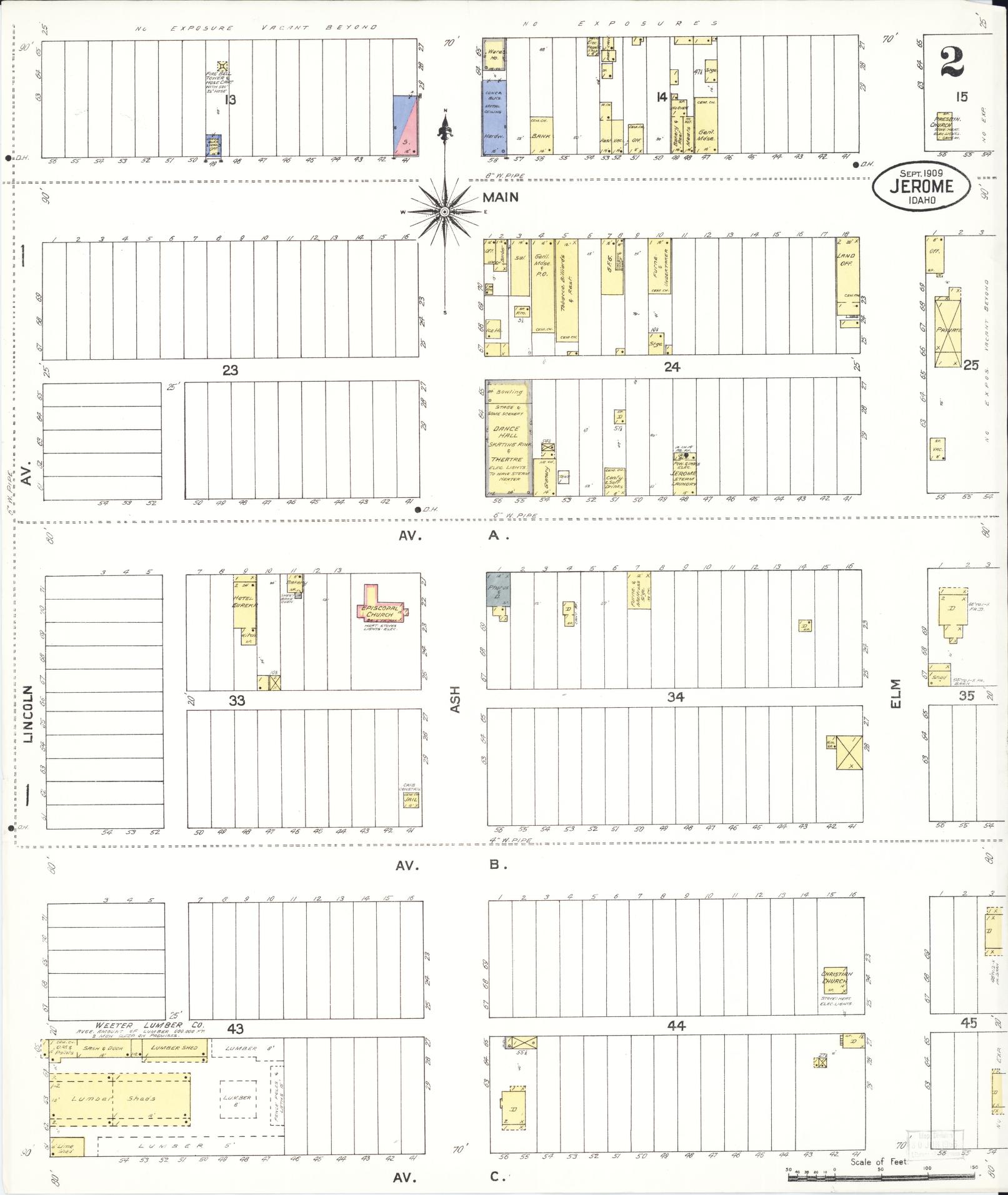 Sanborn Fire Insurance Map from Jerome, Jerome County, Idaho (1909), Sheet #0002 - Complete Map Set gallery image, historic Sanborn map, vintage wall art, Idaho Idaho