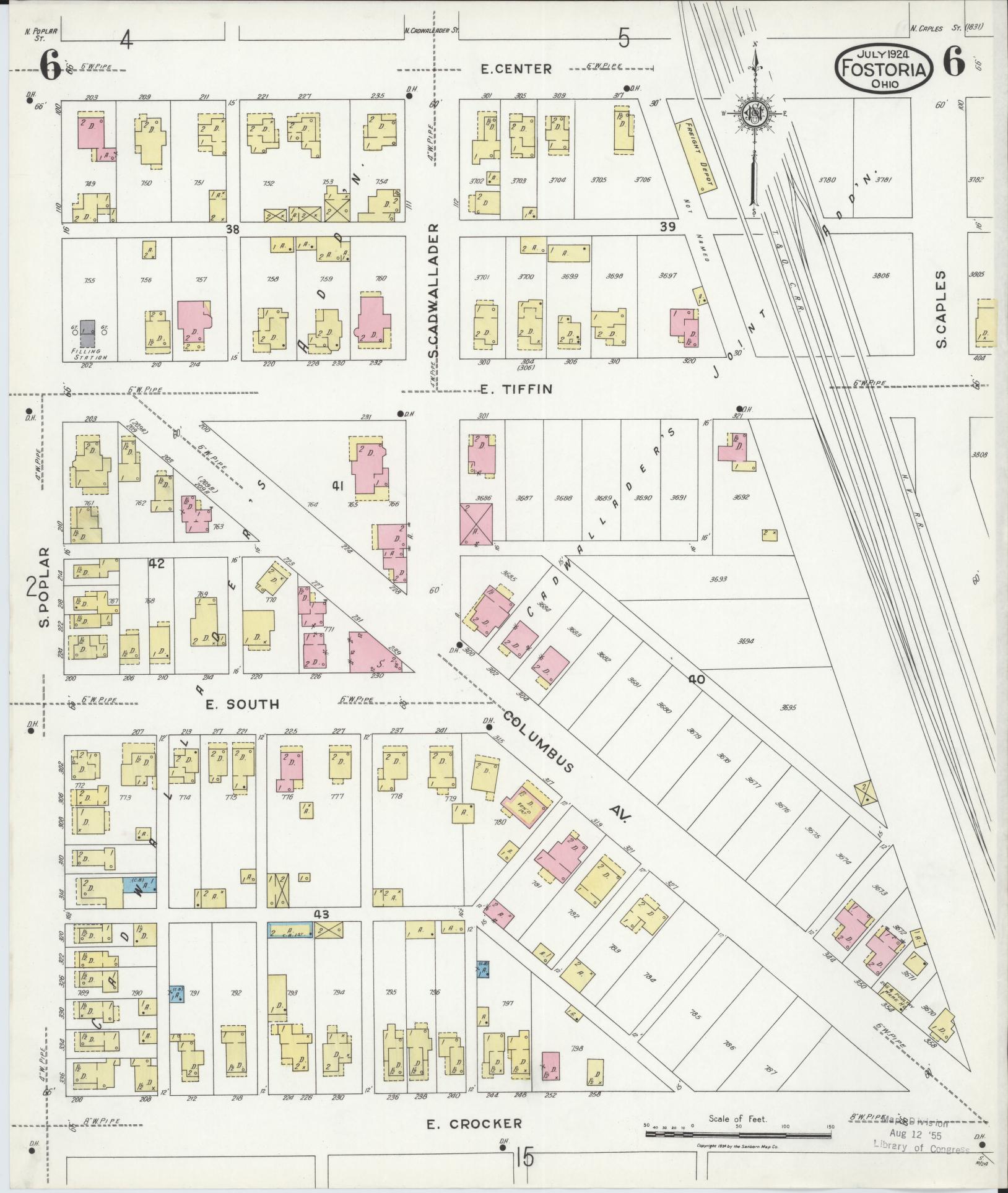 Sanborn Fire Insurance Map from Fostoria, Seneca, Hancock, And Wood Counties, Ohio (1924), Sheet #0006 - Historic Sanborn Fire Insurance Map Print, vintage old map wall art, antique decor, genealogy gift, Ohio Ohio map