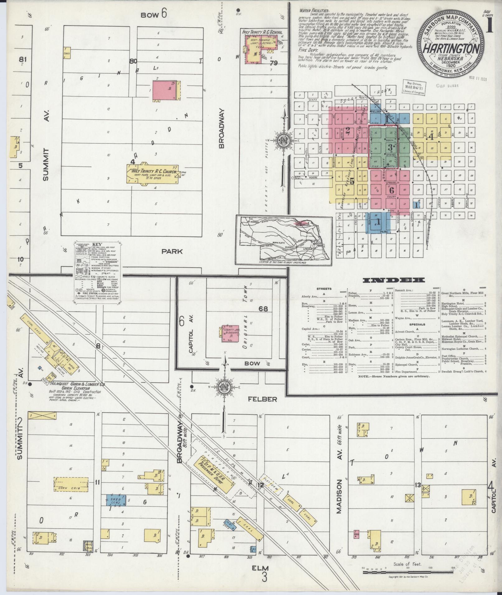 Sanborn Fire Insurance Map from Hartington, Cedar County, Nebraska (1920), Sheet #0001 - Historic Sanborn Fire Insurance Map Print, vintage old map wall art, antique decor, genealogy gift, Nebraska Nebraska map