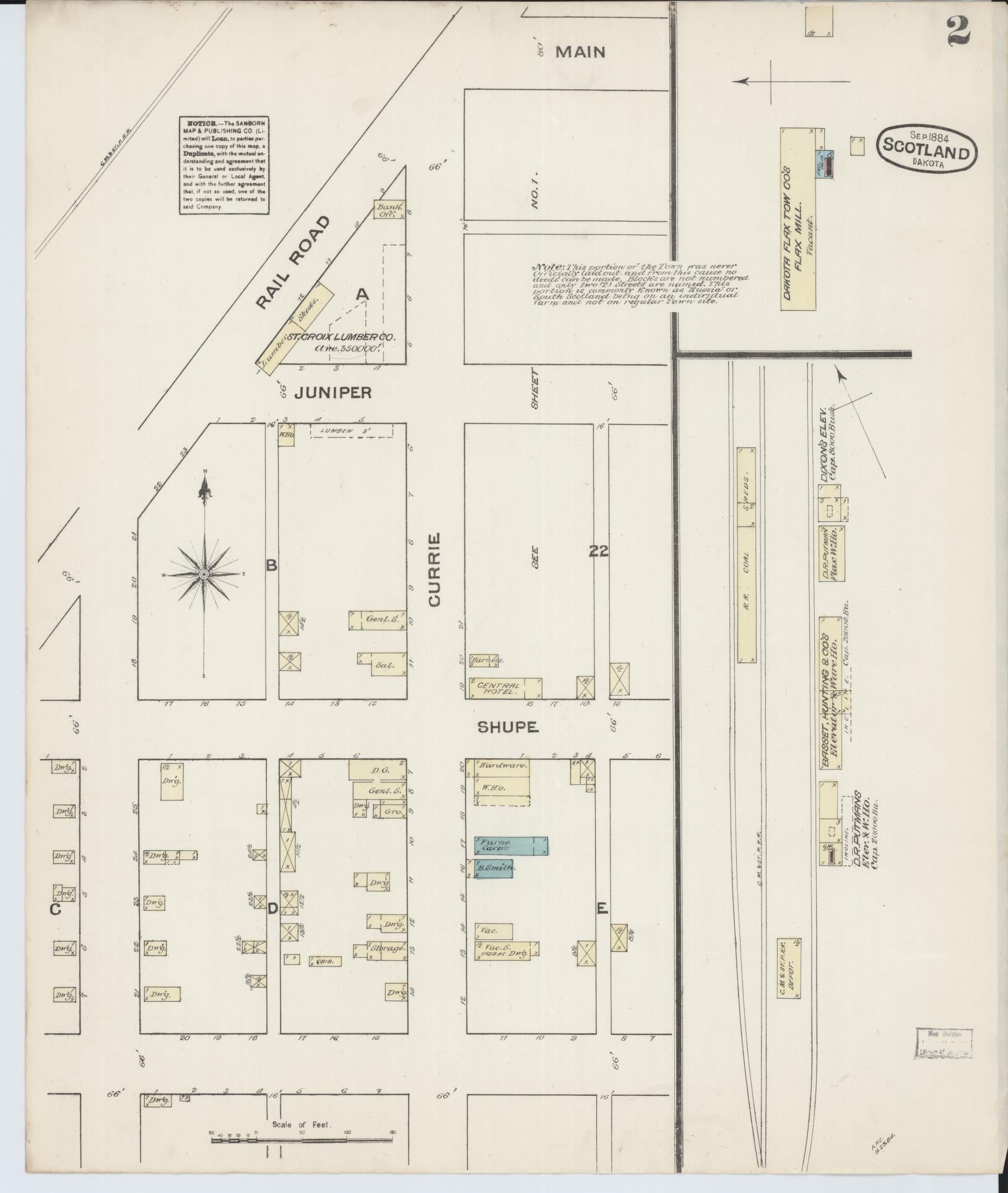 Sanborn Fire Insurance Map from Scotland, Bon Homme County, South Dakota (1884), Sheet #0002 - Historic Sanborn Fire Insurance Map Print, vintage old map wall art, antique decor, genealogy gift, South Dakota South Dakota map