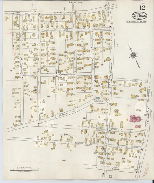 Sanborn Fire Insurance Map from Old Town, Penobscot County, Maine (1948), Sheet #0012 - Historic Sanborn Fire Insurance Map Print, vintage old map wall art, antique decor, genealogy gift, Maine Maine map