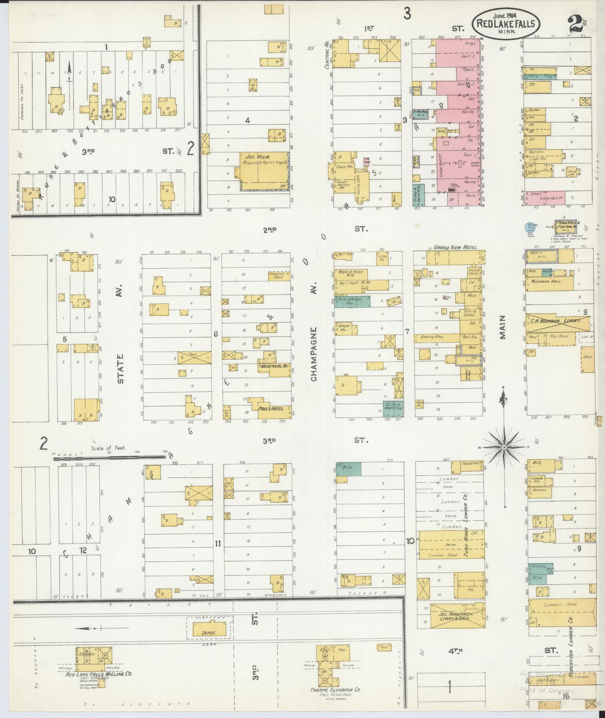 Sanborn Fire Insurance Map from Red Lake Falls, Red Lake County, Minnesota (1904), Sheet #0002 - Complete Map Set gallery image, historic Sanborn map, vintage wall art, Minnesota Minnesota