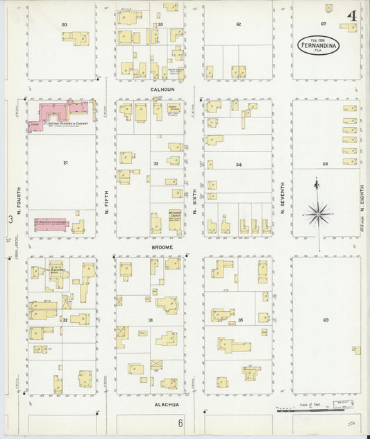 Sanborn Fire Insurance Map from Fernandina, Nassau County, Florida (1909), Sheet #0004 - Historic Sanborn Fire Insurance Map Print, vintage old map wall art, antique decor, genealogy gift, Florida Florida map