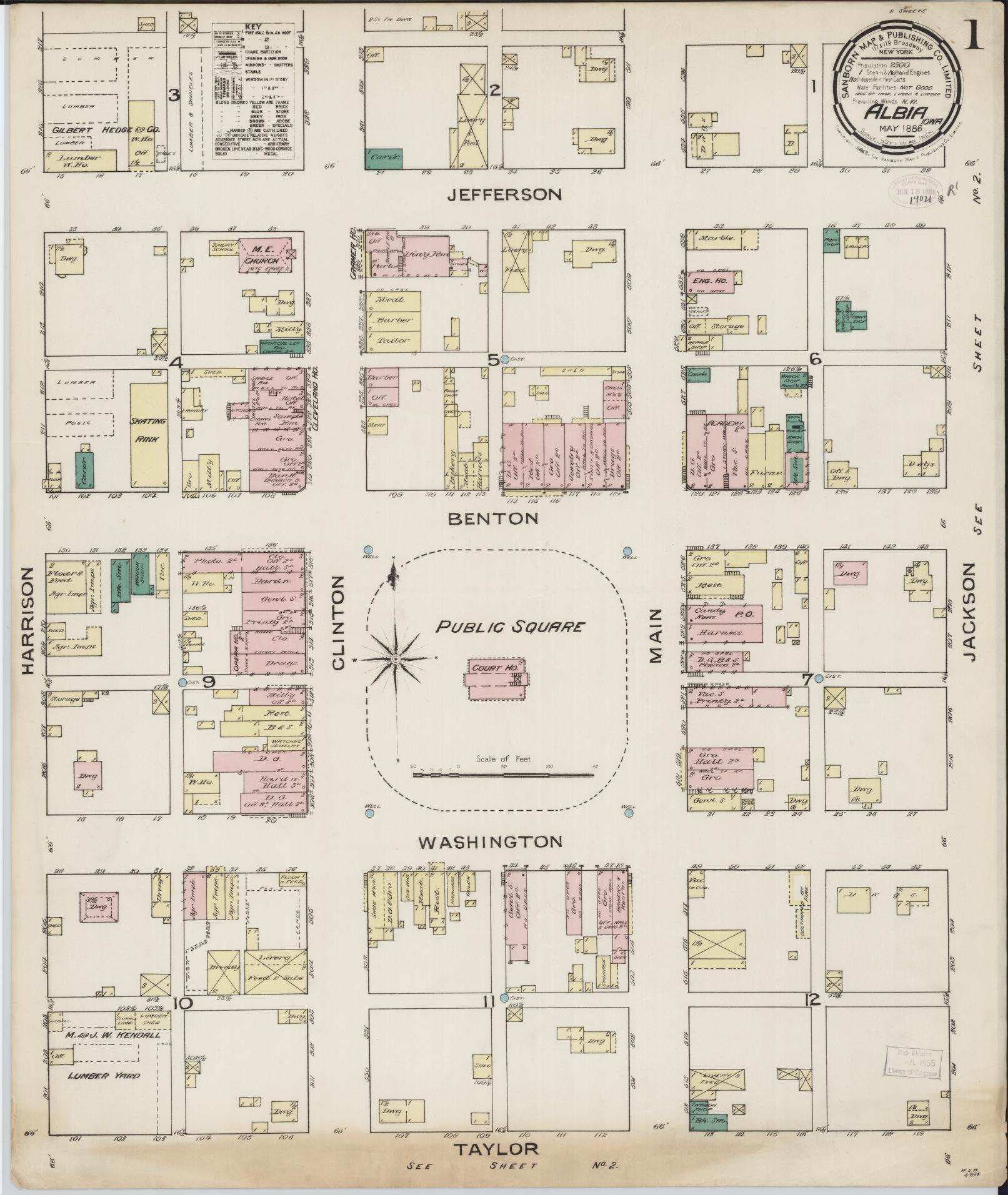 Sanborn Fire Insurance Map from Albia, Monroe County, Iowa (1886), Sheet #0001 - Historic Sanborn Fire Insurance Map Print