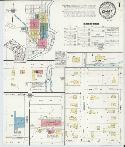 Sanborn Fire Insurance Map from Evart, Osceola County, Michigan (1920), Sheet #0001 - Historic Sanborn Fire Insurance Map Print, vintage old map wall art, antique decor, genealogy gift, Michigan Michigan map