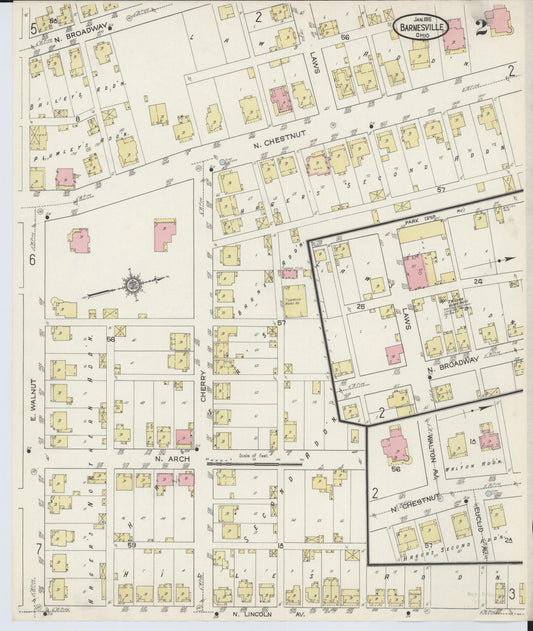 Sanborn Fire Insurance Map from Barnesville, Belmont County, Ohio (1915), Sheet #0002 - Historic Sanborn Fire Insurance Map Print, vintage old map wall art, antique decor, genealogy gift, Ohio Ohio map