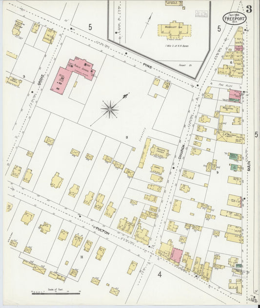 Sanborn Fire Insurance Map from Freeport, Nassau County, New York (1904), Sheet #0003 - Historic Sanborn Fire Insurance Map Print, vintage old map wall art, antique decor, genealogy gift, New York New York map