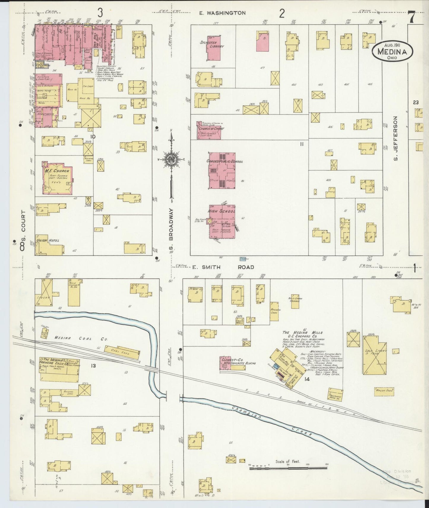 Sanborn Fire Insurance Map from Medina, Medina County, Ohio (1911), Sheet #0007 - Historic Sanborn Fire Insurance Map Print, vintage old map wall art, antique decor, genealogy gift, Ohio Ohio map