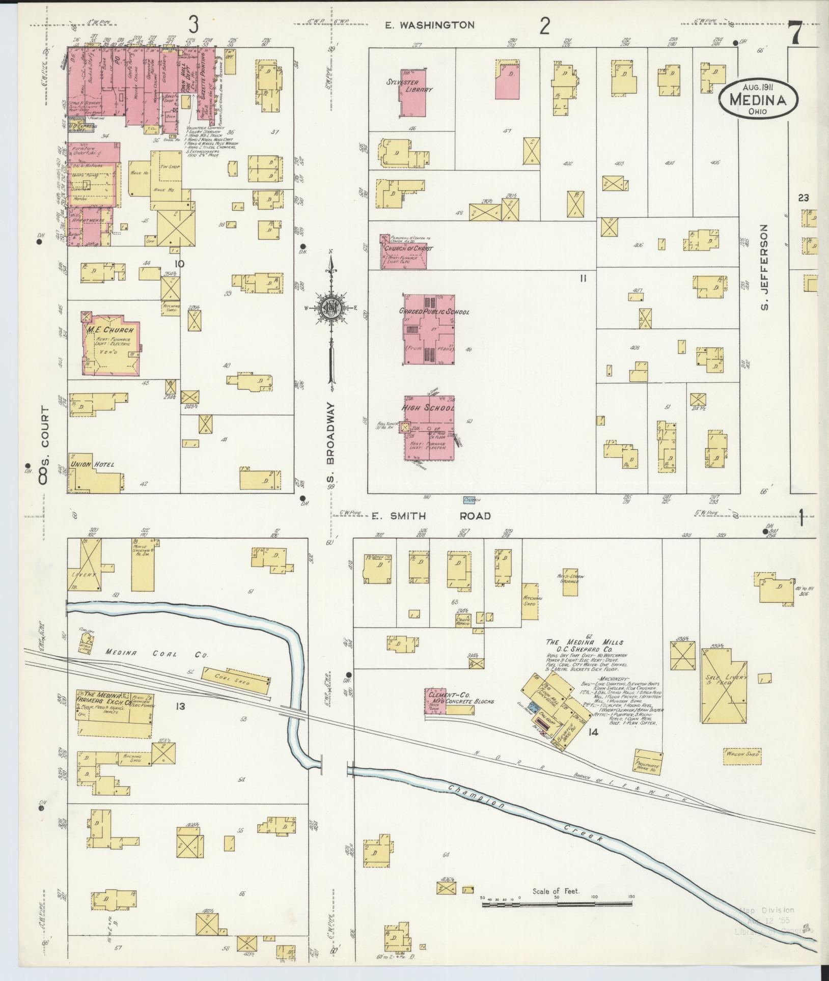 Sanborn Fire Insurance Map from Medina, Medina County, Ohio (1911), Sheet #0007 - Historic Sanborn Fire Insurance Map Print, vintage old map wall art, antique decor, genealogy gift, Ohio Ohio map