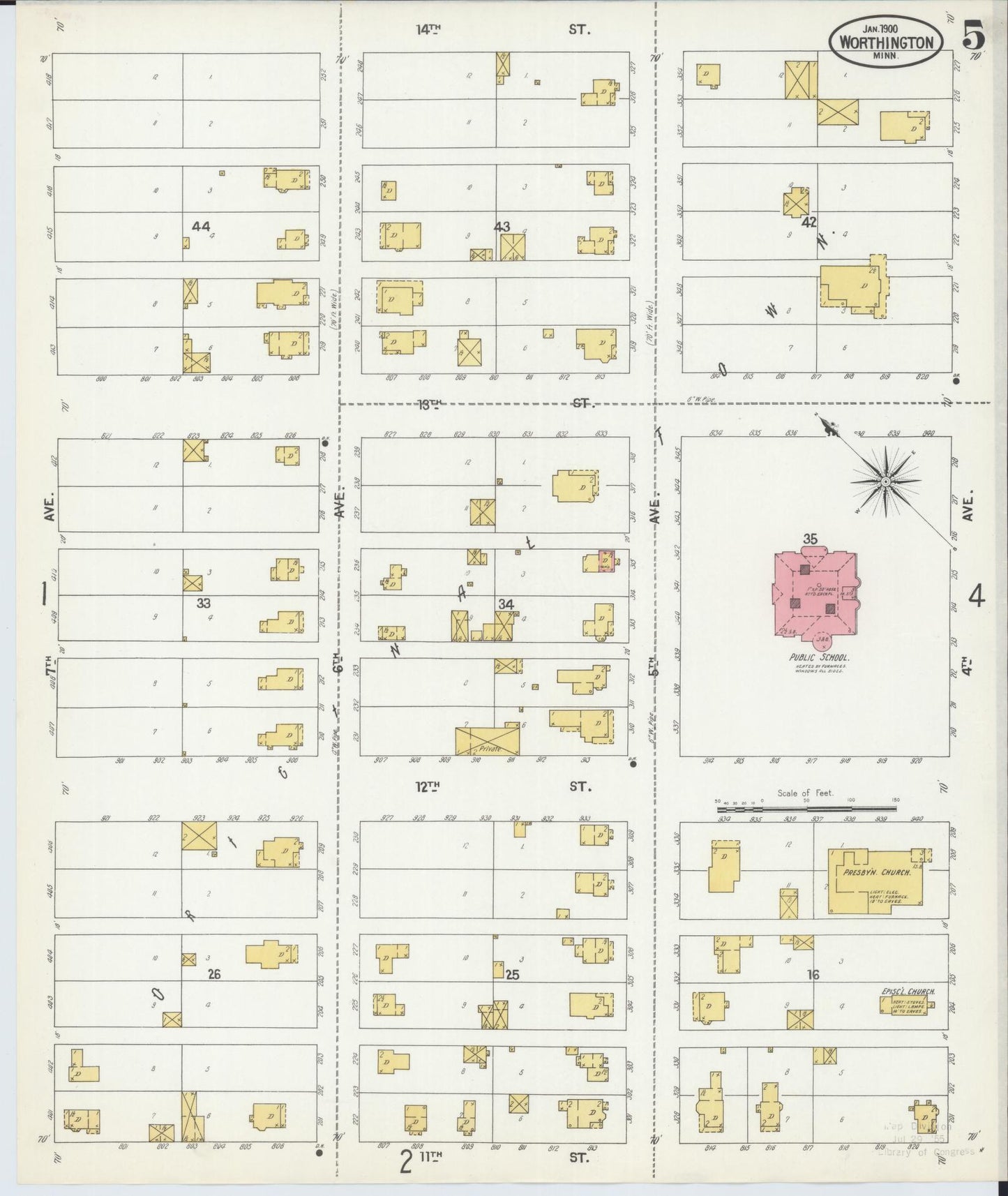 Sanborn Fire Insurance Map from Worthington, Nobles County, Minnesota (1900), Sheet #0005 - Historic Sanborn Fire Insurance Map Print, vintage old map wall art, antique decor, genealogy gift, Minnesota Minnesota map
