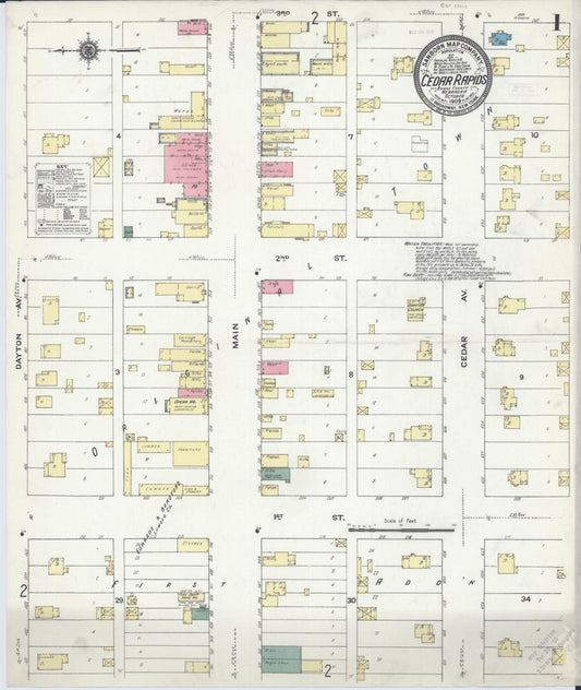 Sanborn Fire Insurance Map from Cedar Rapids, Boone County, Nebraska (1909), Sheet #0001 - Historic Sanborn Fire Insurance Map Print, vintage old map wall art, antique decor, genealogy gift, Nebraska Nebraska map