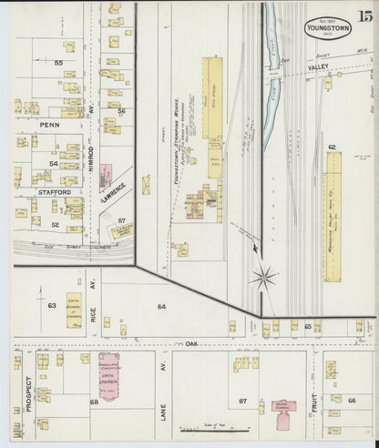 Sanborn Fire Insurance Map from Youngstown, Mahoning County, Ohio (1889), Sheet #0015 - Complete Map Set gallery image, historic Sanborn map, vintage wall art, Ohio Ohio