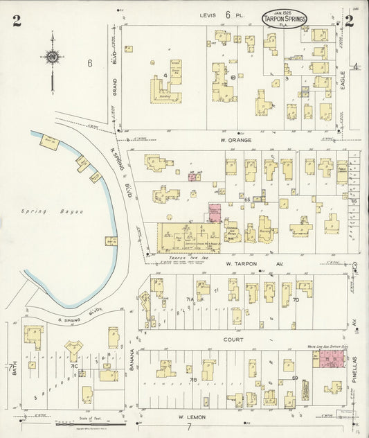 Sanborn Fire Insurance Map from Tarpon Springs, Pinellas County, Florida (1926), Sheet #0002 - Historic Sanborn Fire Insurance Map Print, vintage old map wall art, antique decor, genealogy gift, Florida Florida map