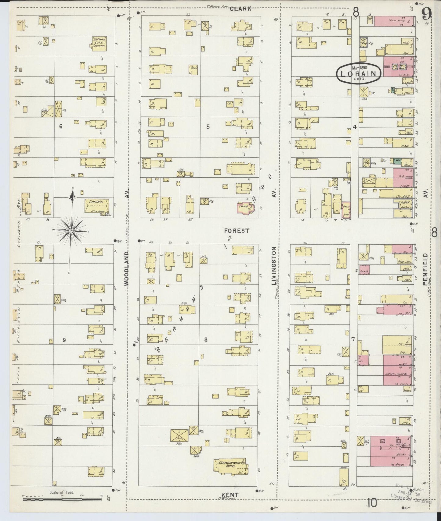 Sanborn Fire Insurance Map from Lorain, Lorain County, Ohio (1896), Sheet #0009 - Historic Sanborn Fire Insurance Map Print, vintage old map wall art, antique decor, genealogy gift, Ohio Ohio map