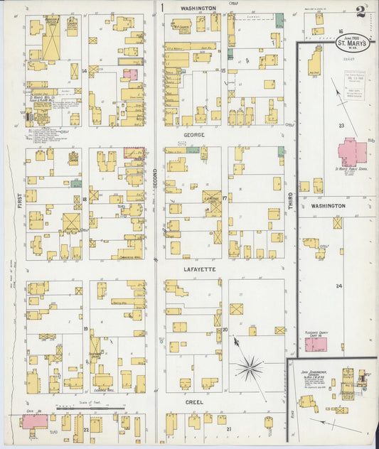 Sanborn Fire Insurance Map from Saint Marys, Pleasant County, West Virginia (1900), Sheet #0002 - Historic Sanborn Fire Insurance Map Print, vintage old map wall art, antique decor, genealogy gift, West Virginia West Virginia map