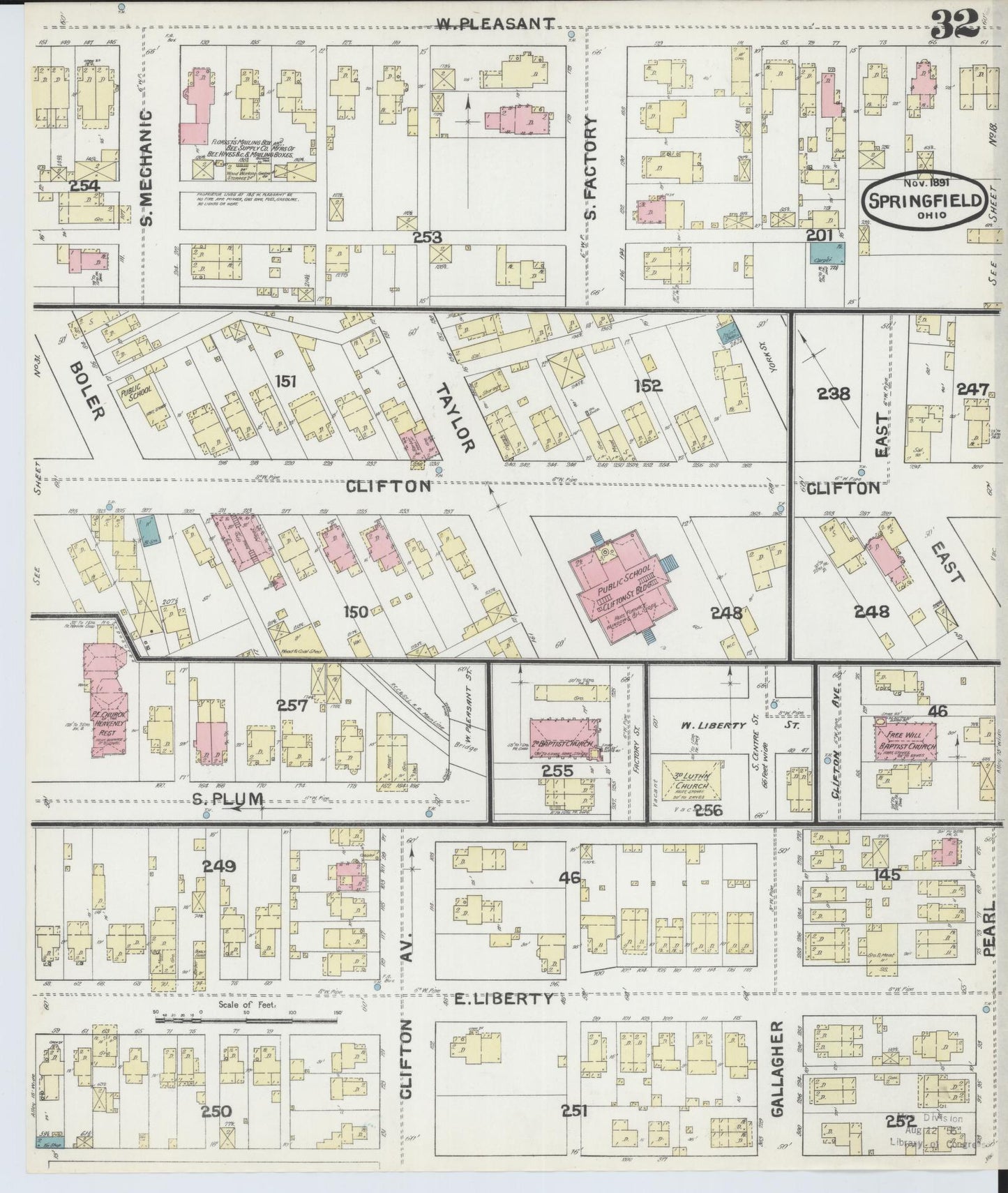 Sanborn Fire Insurance Map from Springfield, Clark County, Ohio (1891), Sheet #0032 - Historic Sanborn Fire Insurance Map Print, vintage old map wall art, antique decor, genealogy gift, Ohio Ohio map