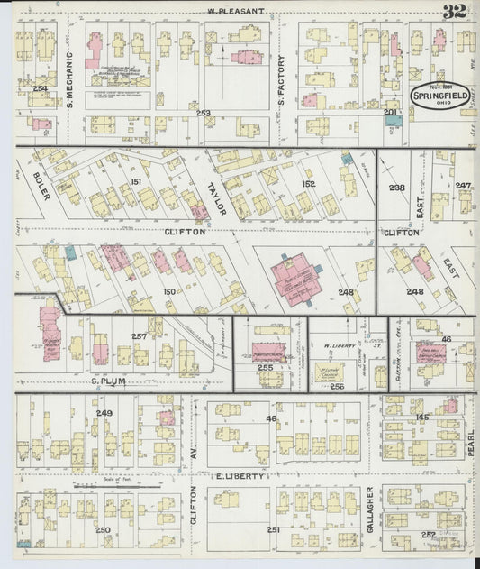 Sanborn Fire Insurance Map from Springfield, Clark County, Ohio (1891), Sheet #0032 - Historic Sanborn Fire Insurance Map Print, vintage old map wall art, antique decor, genealogy gift, Ohio Ohio map