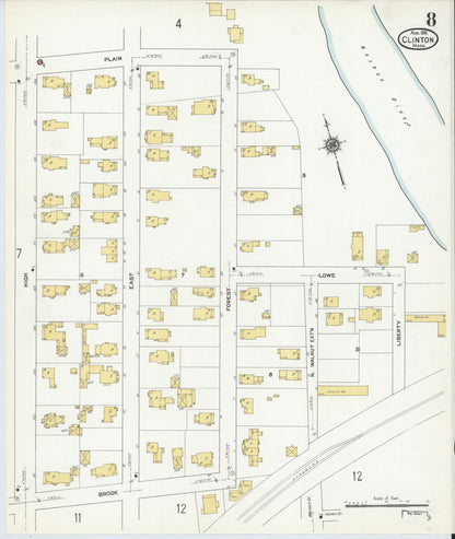 Sanborn Fire Insurance Map from Clinton, Worcester County, Massachusetts (1911), Sheet #0008 - Historic Sanborn Fire Insurance Map Print, vintage old map wall art, antique decor, genealogy gift, Massachusetts Massachusetts map