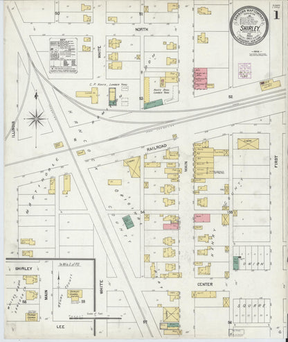 Sanborn Fire Insurance Map from Shirley, Hancock And Henry Counties, Indiana (1902), Sheet #0001 - Complete Map Set gallery image, historic Sanborn map, vintage wall art, Indiana Indiana