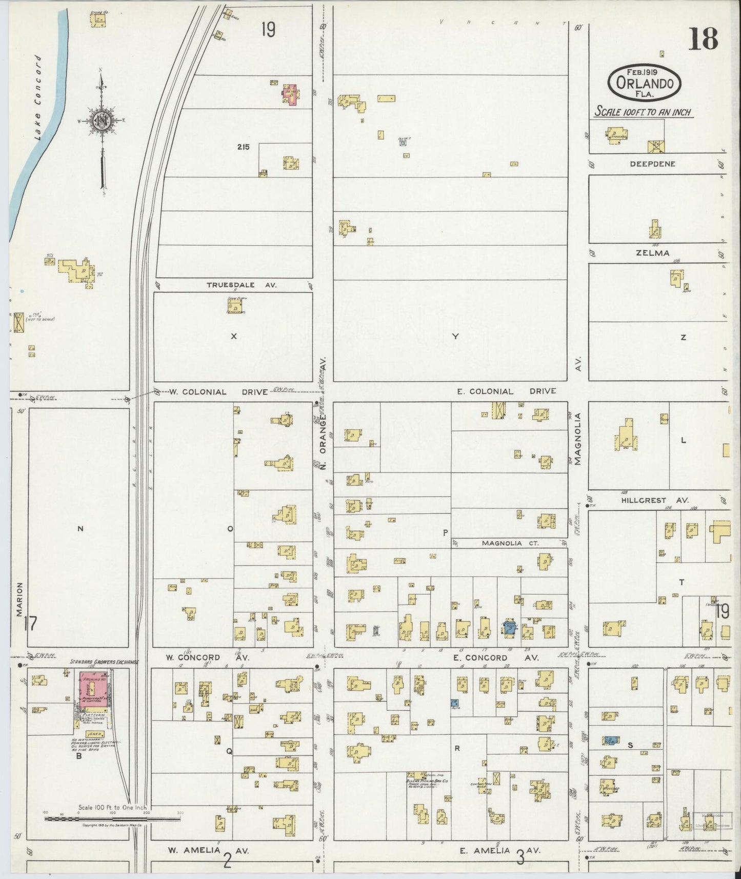 Sanborn Fire Insurance Map from Orlando, Orange County, Florida (1919), Sheet #0018 - Complete Map Set gallery image, historic Sanborn map, vintage wall art, Florida Florida