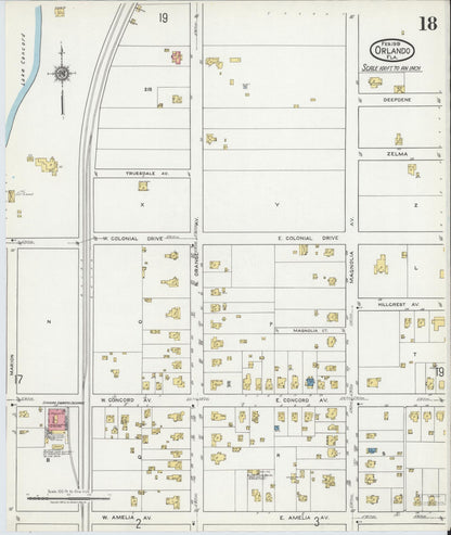 Sanborn Fire Insurance Map from Orlando, Orange County, Florida (1919), Sheet #0018 - Complete Map Set gallery image, historic Sanborn map, vintage wall art, Florida Florida