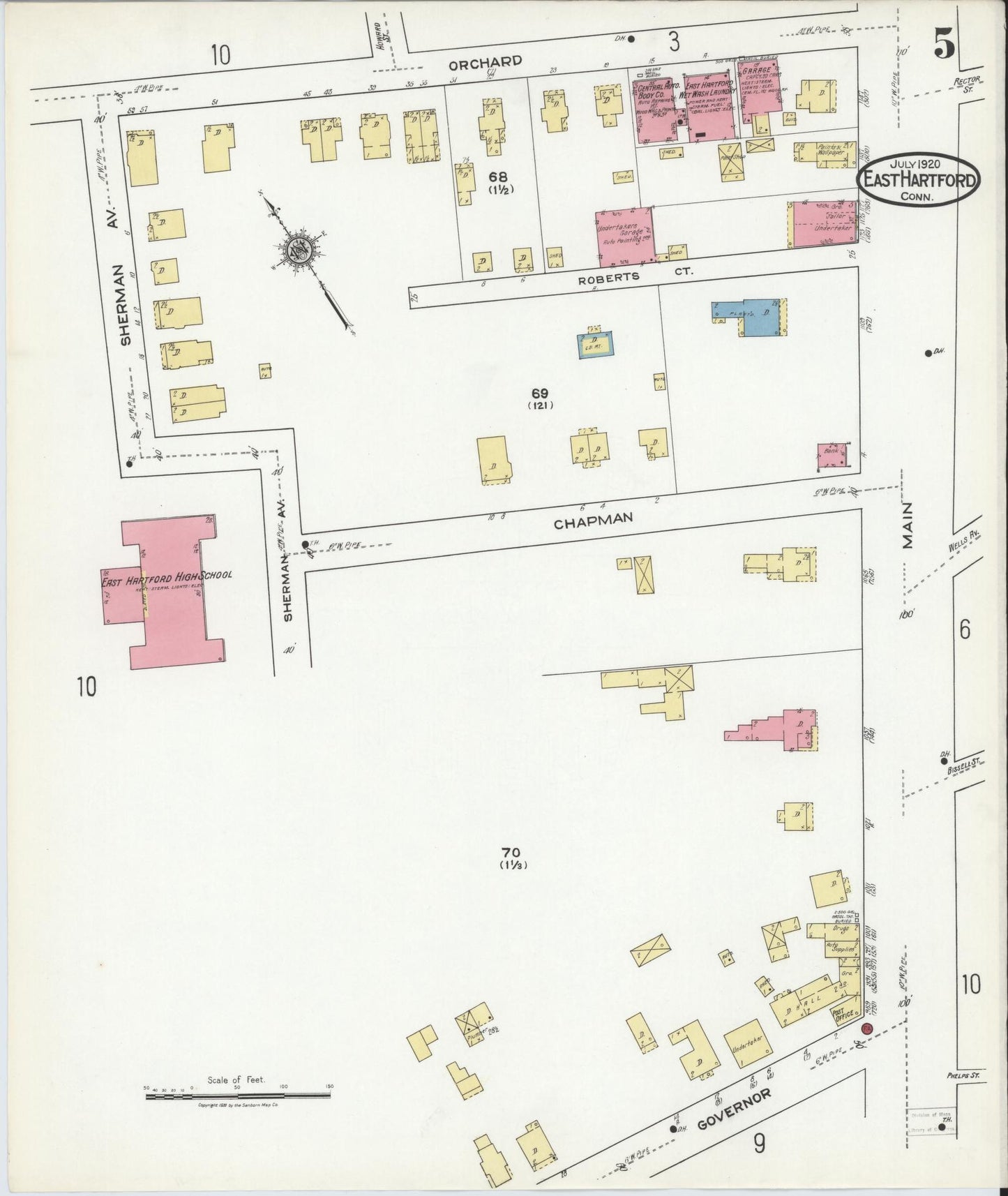 Sanborn Fire Insurance Map from East Hartford, Hartford County, Connecticut (1920), Sheet #0005 - Historic Sanborn Fire Insurance Map Print, vintage old map wall art, antique decor, genealogy gift, Connecticut Connecticut map