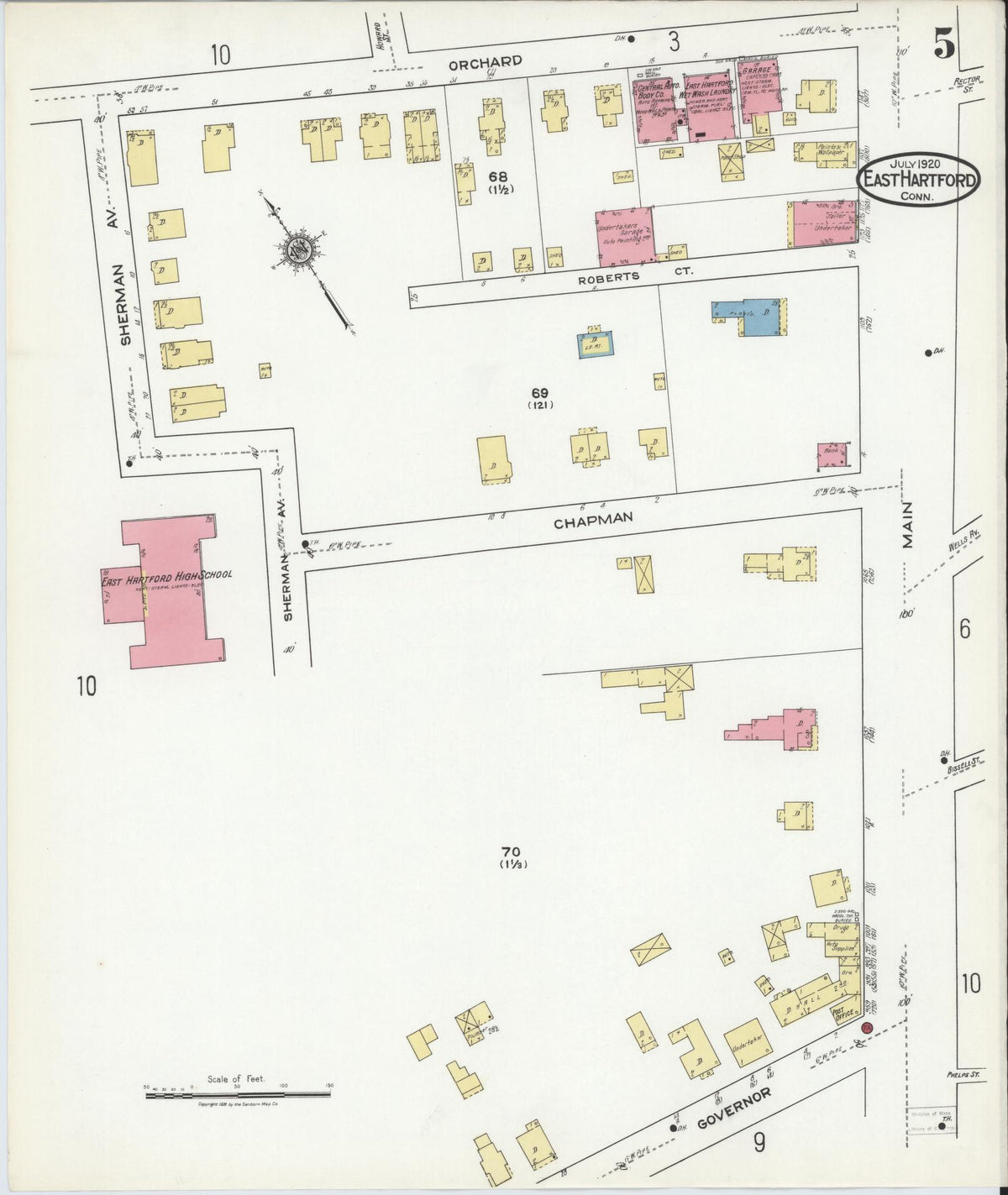 Sanborn Fire Insurance Map from East Hartford, Hartford County, Connecticut (1920), Sheet #0005 - Historic Sanborn Fire Insurance Map Print, vintage old map wall art, antique decor, genealogy gift, Connecticut Connecticut map