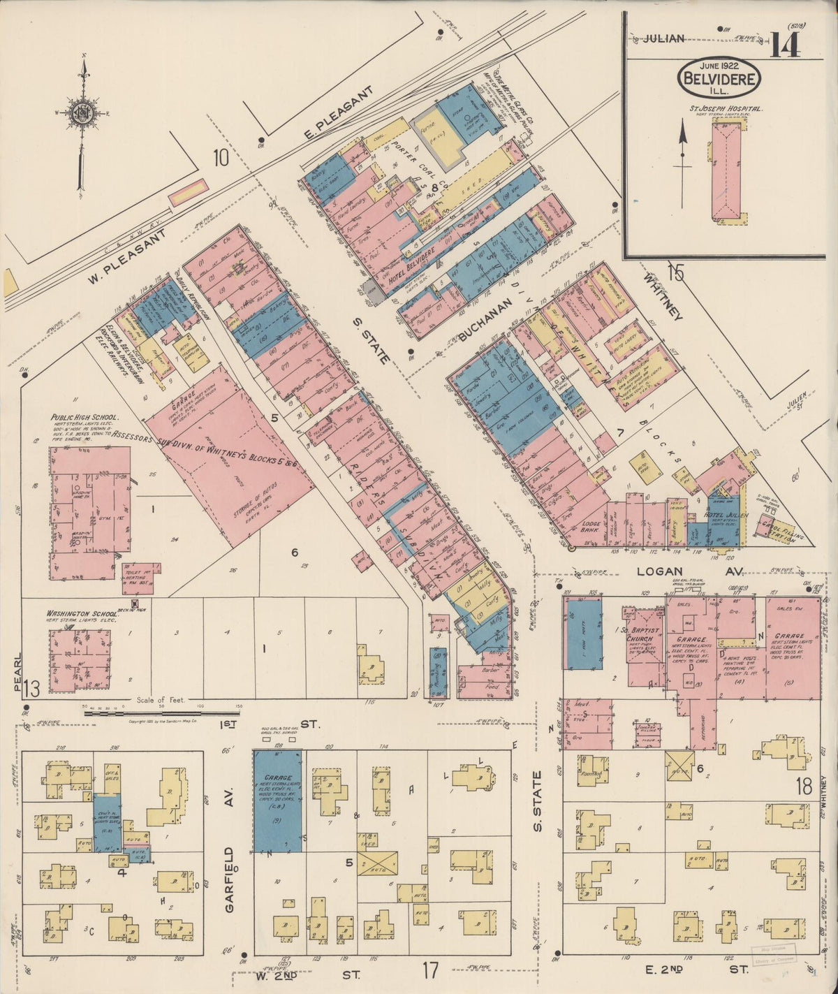 Sanborn Fire Insurance Map from Belvidere, Boone County, Illinois (1922), Sheet #0014 - Complete Map Set gallery image, historic Sanborn map, vintage wall art, Illinois Illinois