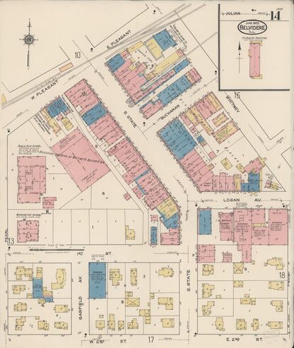 Sanborn Fire Insurance Map from Belvidere, Boone County, Illinois (1922), Sheet #0014 - Complete Map Set gallery image, historic Sanborn map, vintage wall art, Illinois Illinois