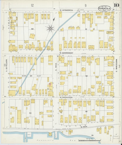 Sanborn Fire Insurance Map from Pensacola, Escambia County, Florida (1903), Sheet #0010 - Historic Sanborn Fire Insurance Map Print, vintage old map wall art, antique decor, genealogy gift, Florida Florida map