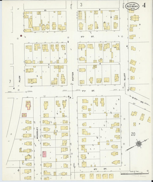 Sanborn Fire Insurance Map from Red Wing, Goodhue County, Minnesota (1910), Sheet #0004 - Historic Sanborn Fire Insurance Map Print, vintage old map wall art, antique decor, genealogy gift, Minnesota Minnesota map
