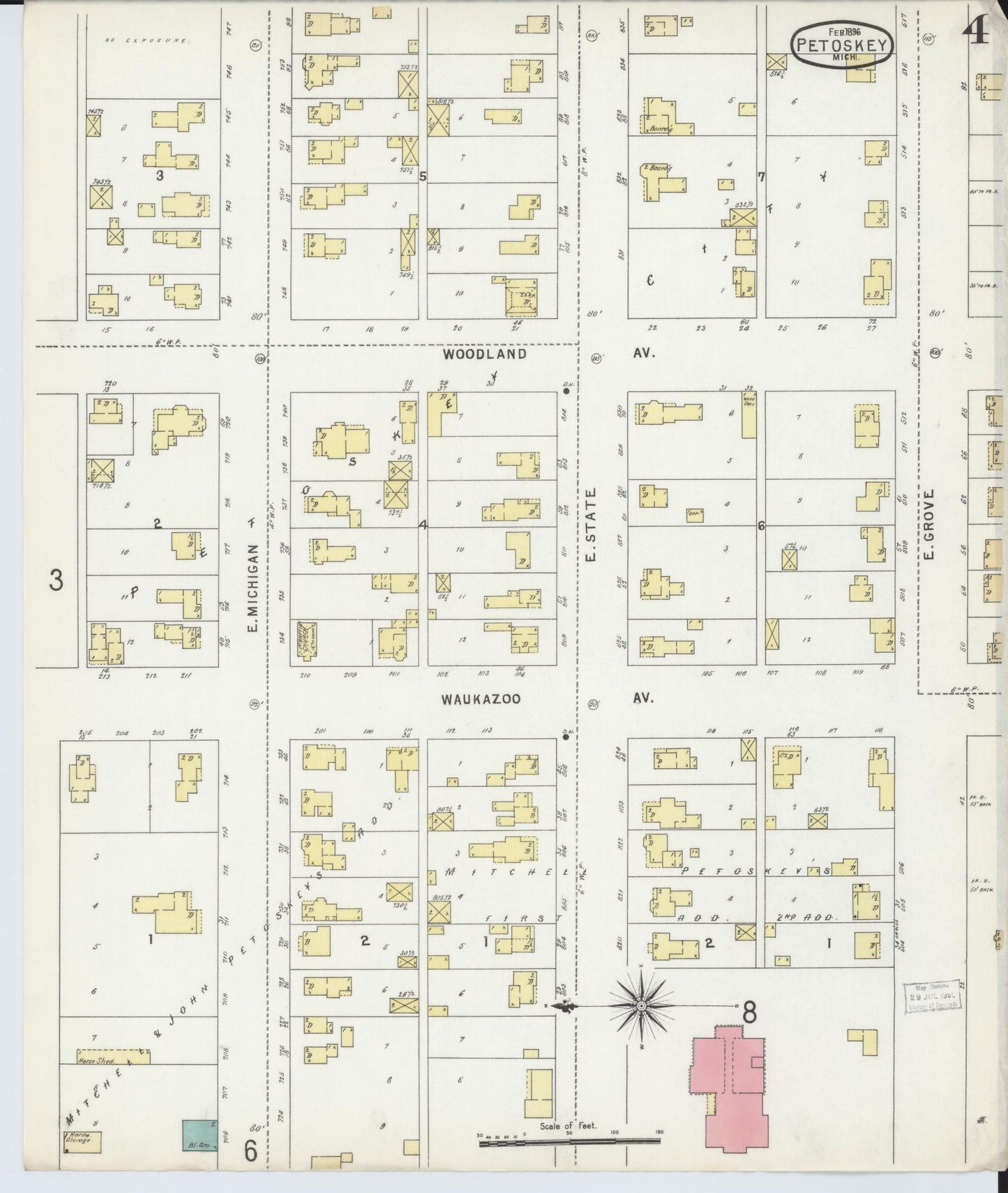Sanborn Fire Insurance Map from Petoskey, Emmet County, Michigan (1896), Sheet #0004 - Complete Map Set gallery image, historic Sanborn map, vintage wall art, Michigan Michigan