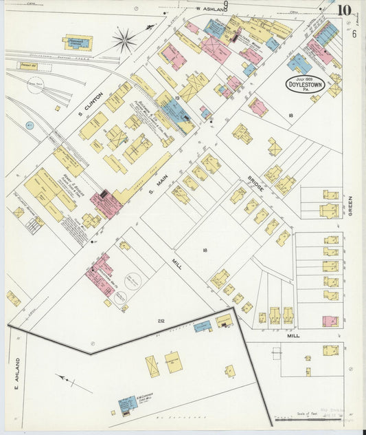 Sanborn Fire Insurance Map from Doylestown, Bucks County, Pennsylvania (1909), Sheet #0010 - Historic Sanborn Fire Insurance Map Print, vintage old map wall art, antique decor, genealogy gift, Pennsylvania Pennsylvania map