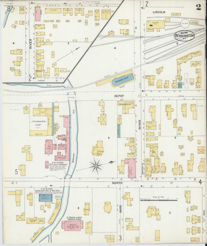 Sanborn Fire Insurance Map from Bennington, Bennington County, Vermont (1901), Sheet #0002 - Complete Map Set gallery image, historic Sanborn map, vintage wall art, Vermont Vermont