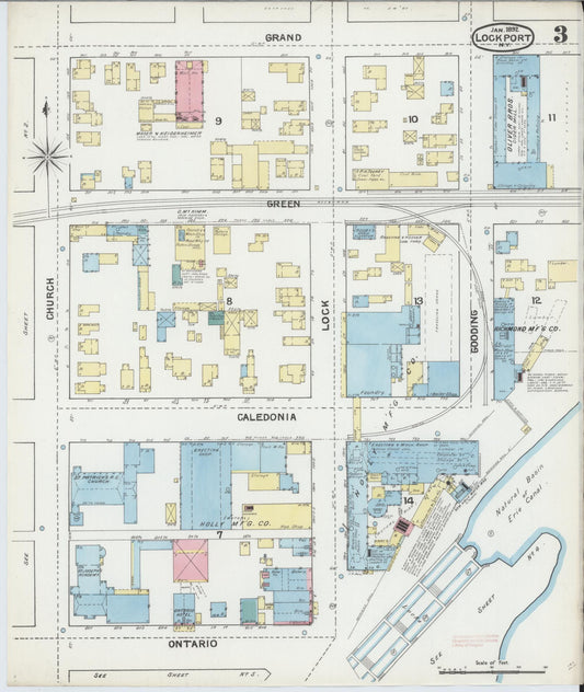 Sanborn Fire Insurance Map from Lockport, Niagara County, New York (1892), Sheet #0003 - Historic Sanborn Fire Insurance Map Print, vintage old map wall art, antique decor, genealogy gift, New York New York map