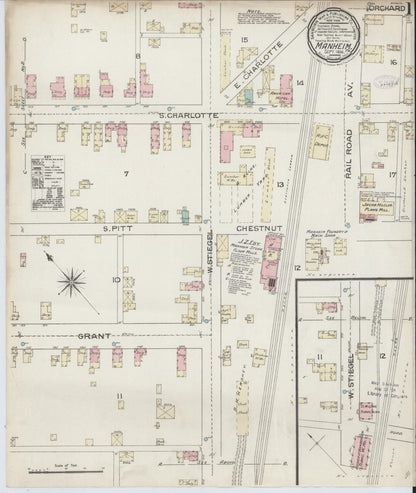 Sanborn Fire Insurance Map from Manheim, Lancaster County, Pennsylvania (1886), Sheet #0001 - Historic Sanborn Fire Insurance Map Print, vintage old map wall art, antique decor, genealogy gift, Pennsylvania Pennsylvania map