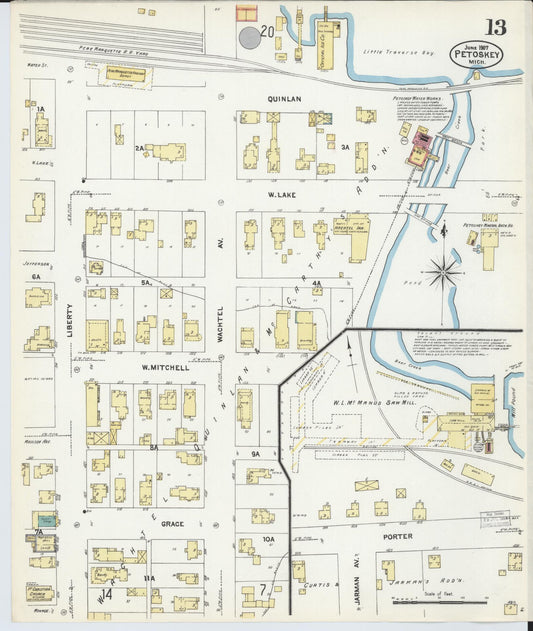 Sanborn Fire Insurance Map from Petoskey, Emmet County, Michigan (1907), Sheet #0013 - Historic Sanborn Fire Insurance Map Print, vintage old map wall art, antique decor, genealogy gift, Michigan Michigan map