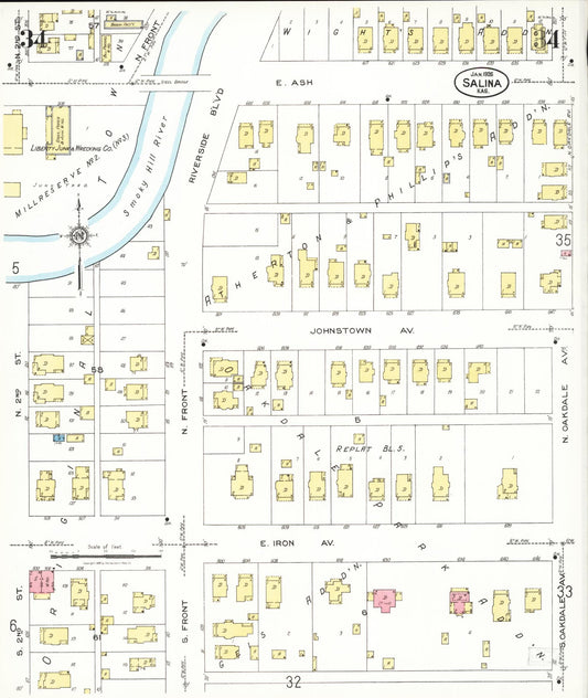 Sanborn Fire Insurance Map from Salina, Saline County, Kansas (1926), Sheet #0034 - Historic Sanborn Fire Insurance Map Print, vintage old map wall art, antique decor, genealogy gift, Kansas Kansas map
