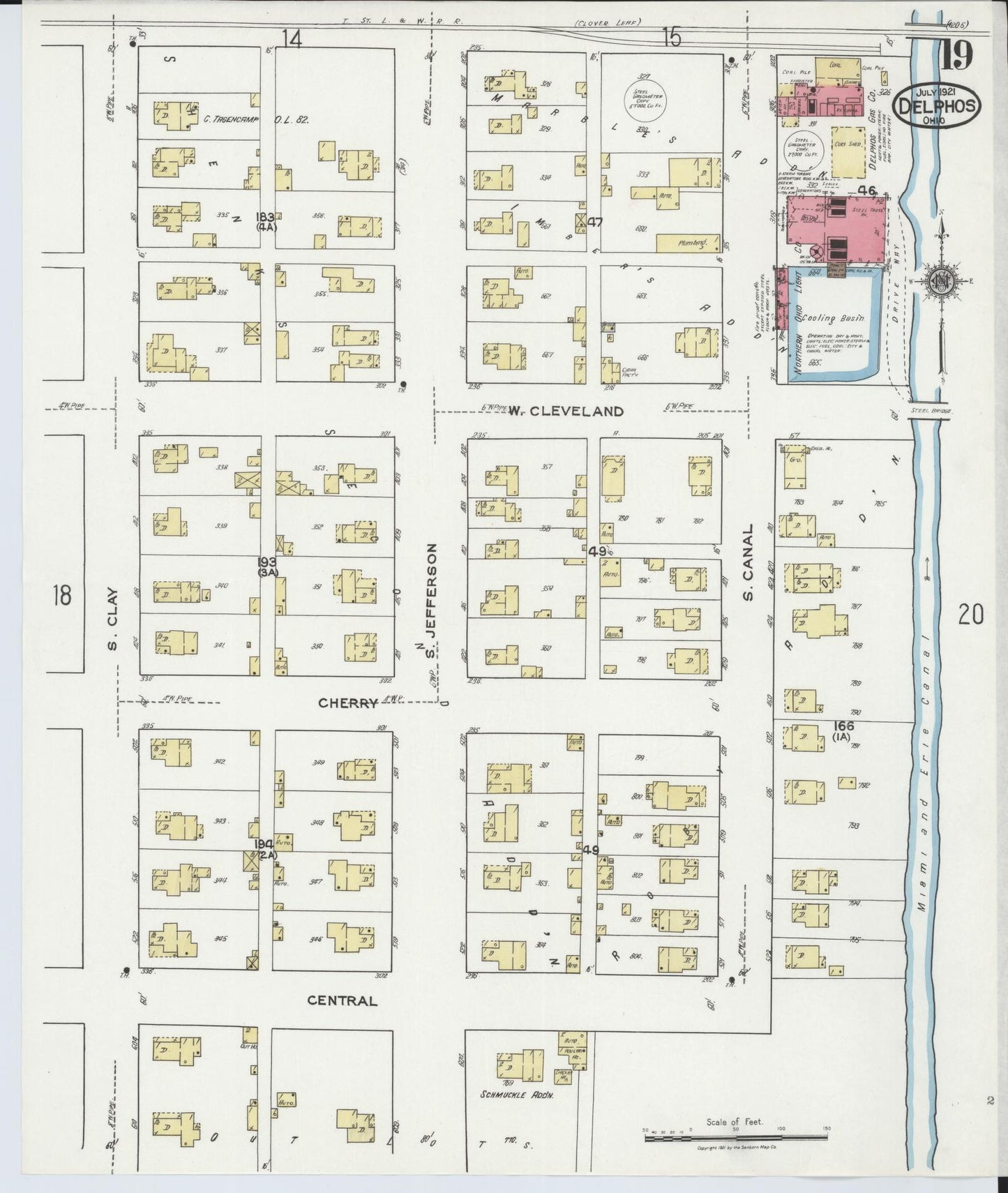 Sanborn Fire Insurance Map from Delphos, Van Wert And Allen Counties, Ohio (1921), Sheet #0019 - Historic Sanborn Fire Insurance Map Print, vintage old map wall art, antique decor, genealogy gift, Ohio Ohio map