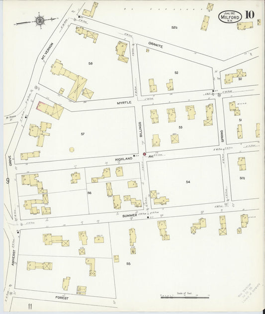 Sanborn Fire Insurance Map from Milford, Hillsborough County, New Hampshire (1912), Sheet #0010 - Historic Sanborn Fire Insurance Map Print, vintage old map wall art, antique decor, genealogy gift, New Hampshire New Hampshire map