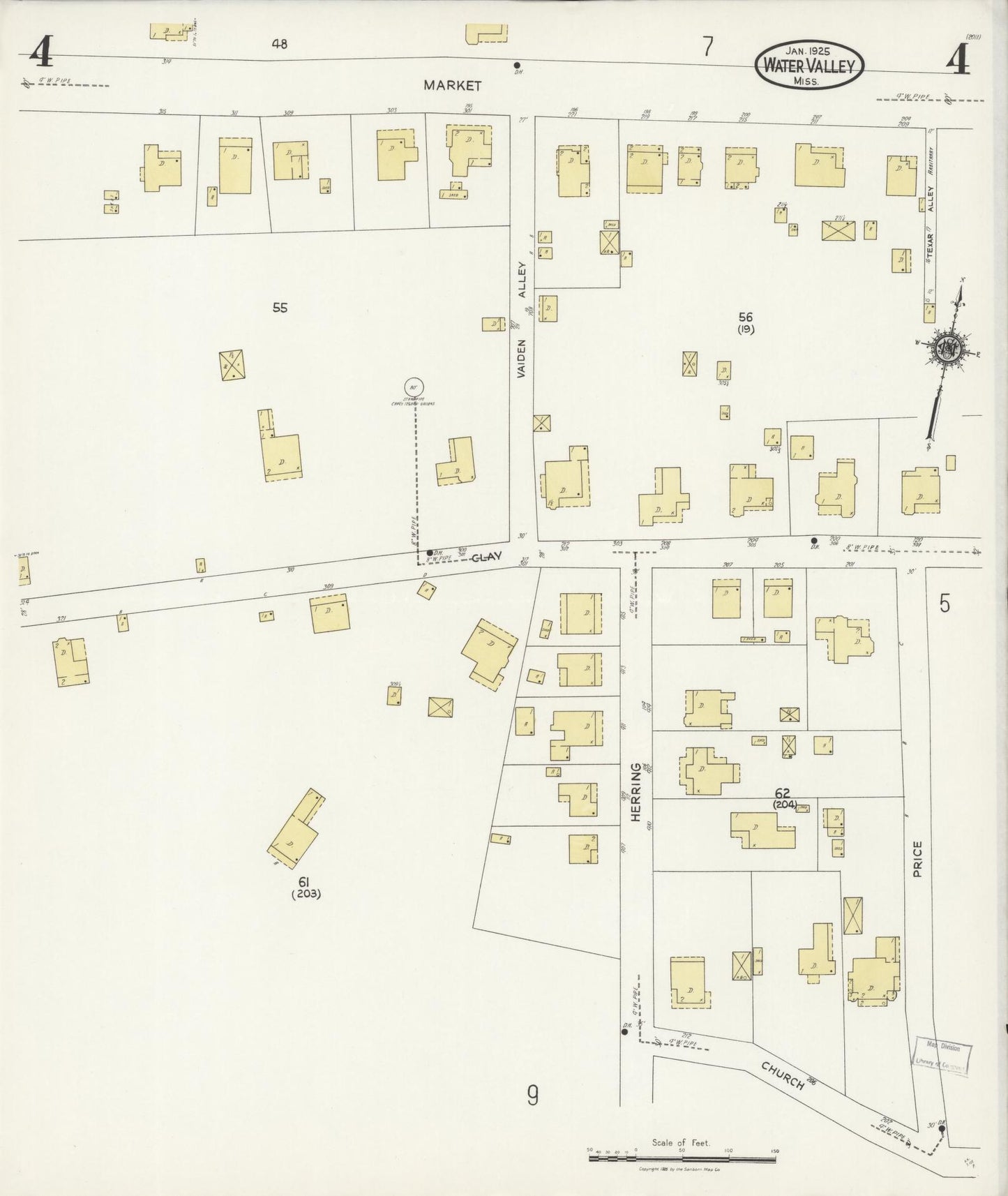 Sanborn Fire Insurance Map from Water Valley, Yalobusha County, Mississippi (1925), Sheet #0004 - Complete Map Set gallery image, historic Sanborn map, vintage wall art, Mississippi Mississippi