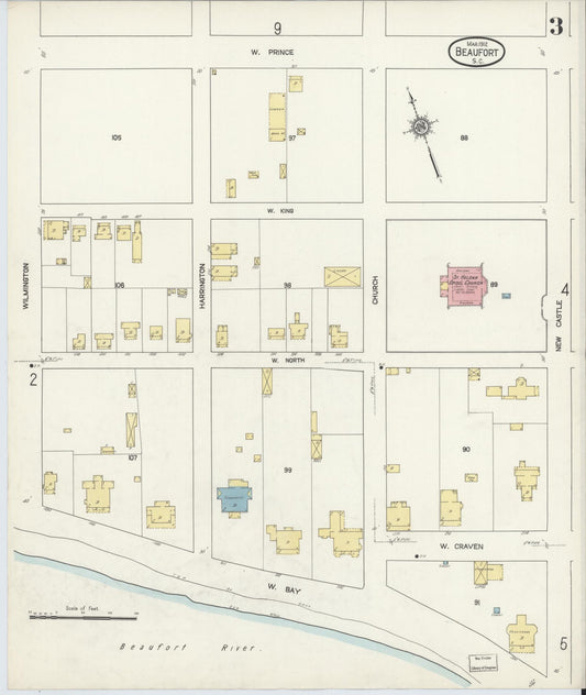 Sanborn Fire Insurance Map from Beaufort, Beaufort County, South Carolina (1912), Sheet #0003 - Historic Sanborn Fire Insurance Map Print, vintage old map wall art, antique decor, genealogy gift, South Carolina South Carolina map