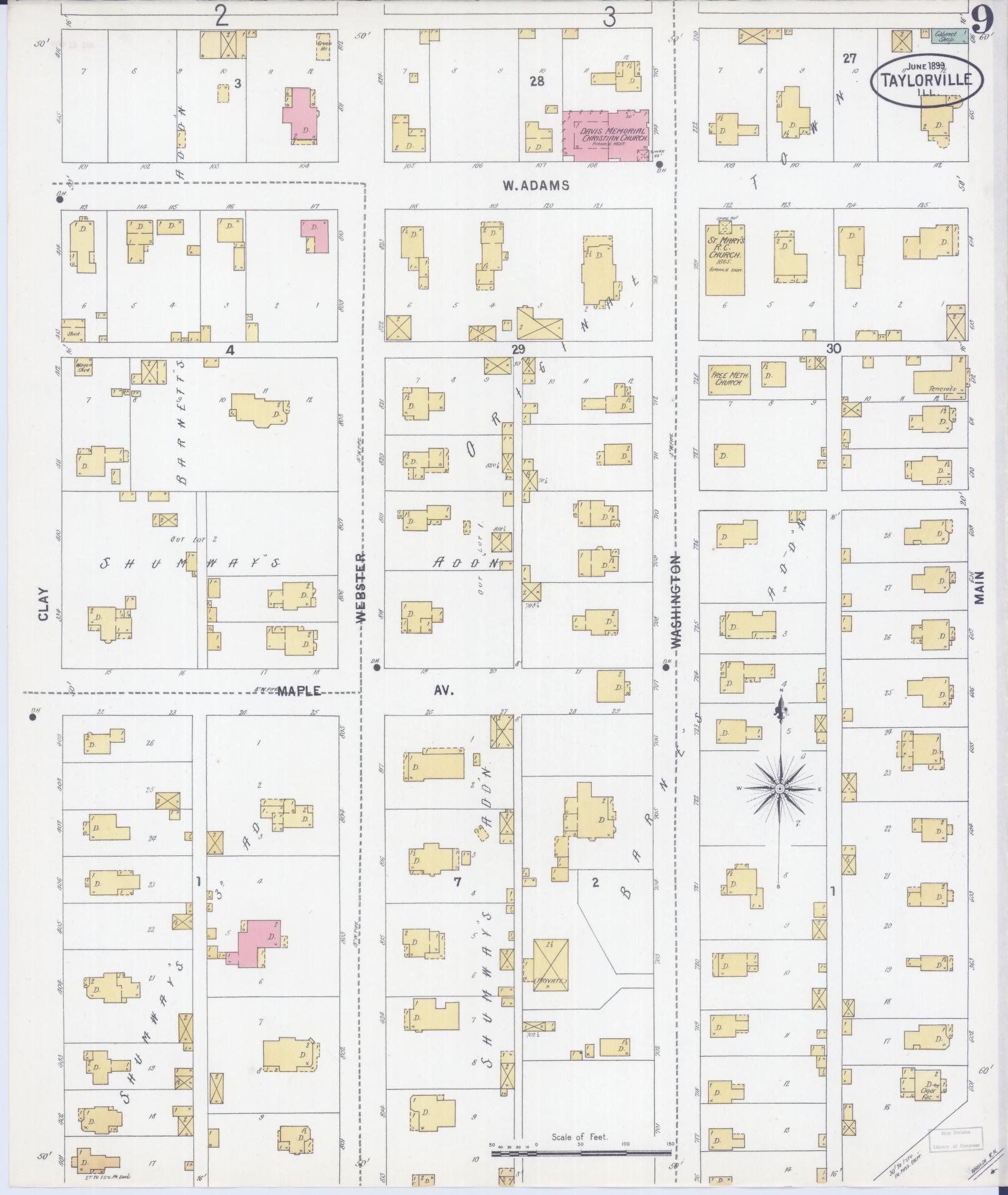 Sanborn Fire Insurance Map from Taylorville, Christian County, Illinois (1899), Sheet #0009 - Historic Sanborn Fire Insurance Map Print, vintage old map wall art, antique decor, genealogy gift, Illinois Illinois map