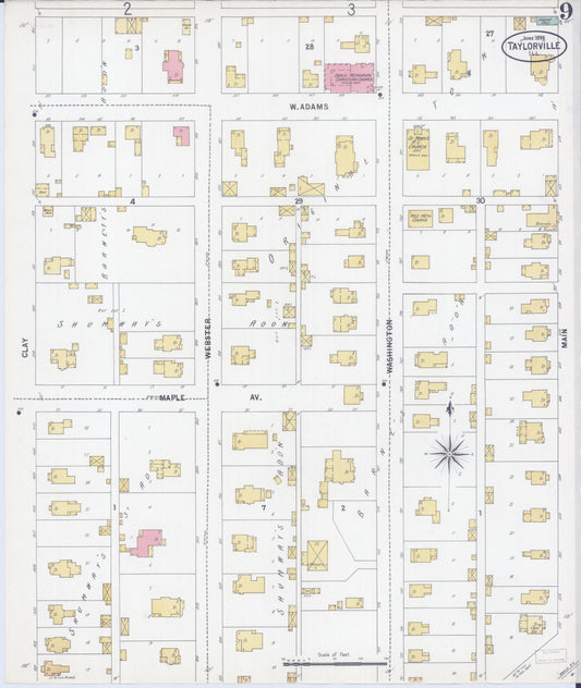 Sanborn Fire Insurance Map from Taylorville, Christian County, Illinois (1899), Sheet #0009 - Historic Sanborn Fire Insurance Map Print, vintage old map wall art, antique decor, genealogy gift, Illinois Illinois map