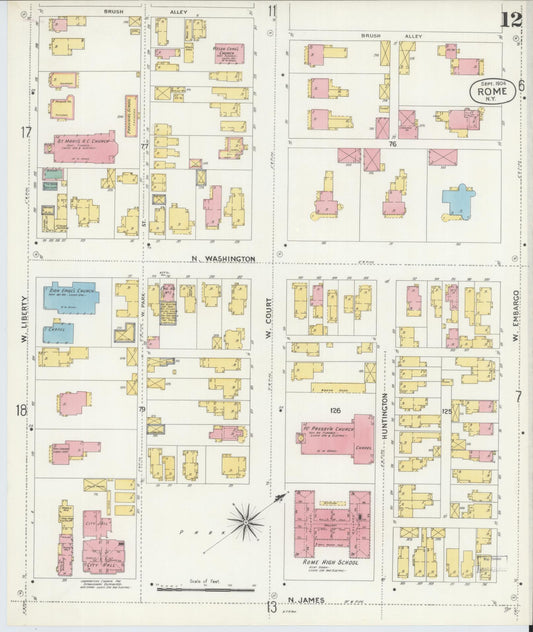 Sanborn Fire Insurance Map from Rome, Oneida County, New York (1904), Sheet #0012 - Historic Sanborn Fire Insurance Map Print, vintage old map wall art, antique decor, genealogy gift, New York New York map