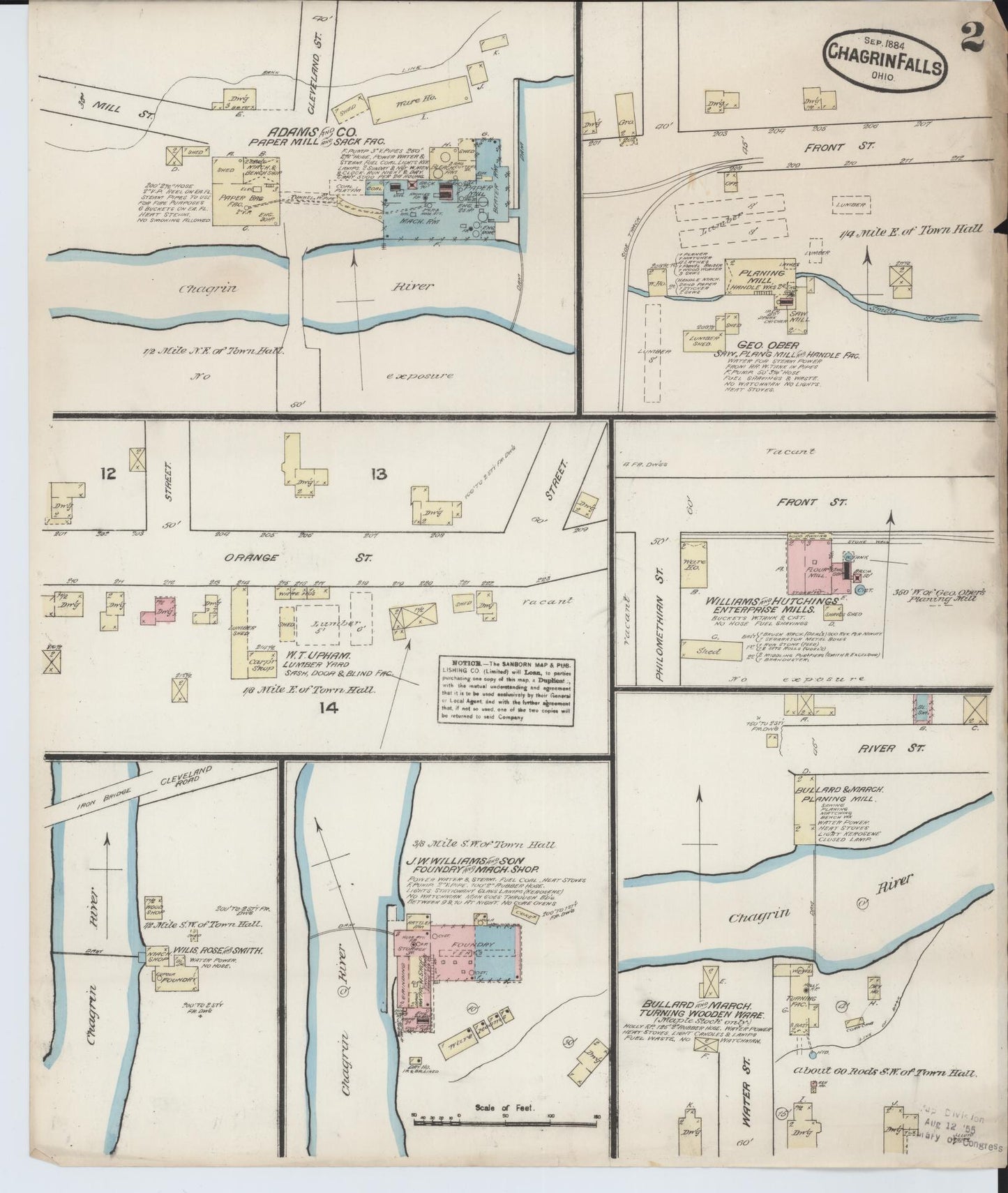 Sanborn Fire Insurance Map from Chagrin Falls, Cuyahoga County, Ohio (1884), Sheet #0002 - Historic Sanborn Fire Insurance Map Print, vintage old map wall art, antique decor, genealogy gift, Ohio Ohio map