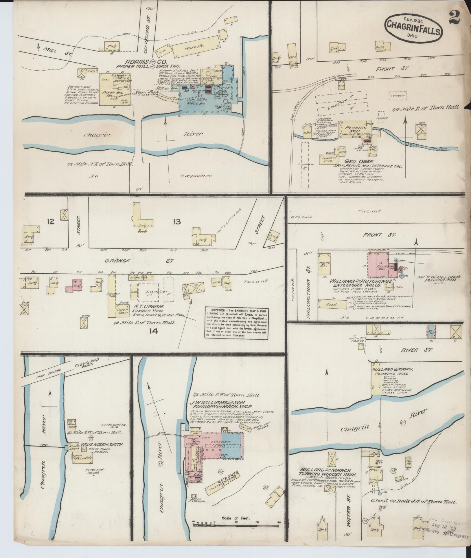 Sanborn Fire Insurance Map from Chagrin Falls, Cuyahoga County, Ohio (1884), Sheet #0002 - Historic Sanborn Fire Insurance Map Print, vintage old map wall art, antique decor, genealogy gift, Ohio Ohio map